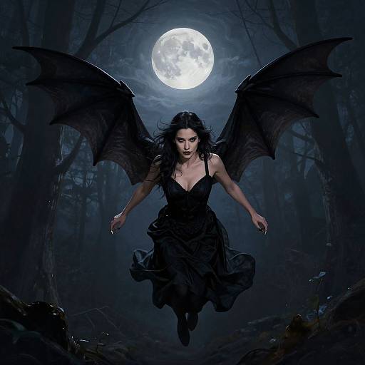 Mystical Woman with Bat Wings Flying