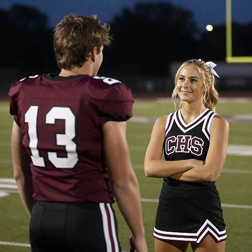 High School Football Player and Cheerleader on Field