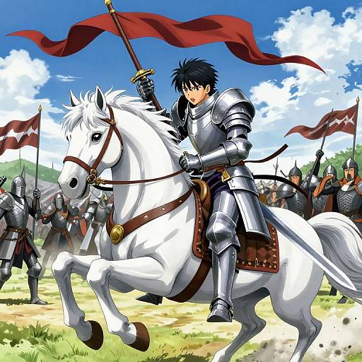 Anime Male Knight Charging On Horse
