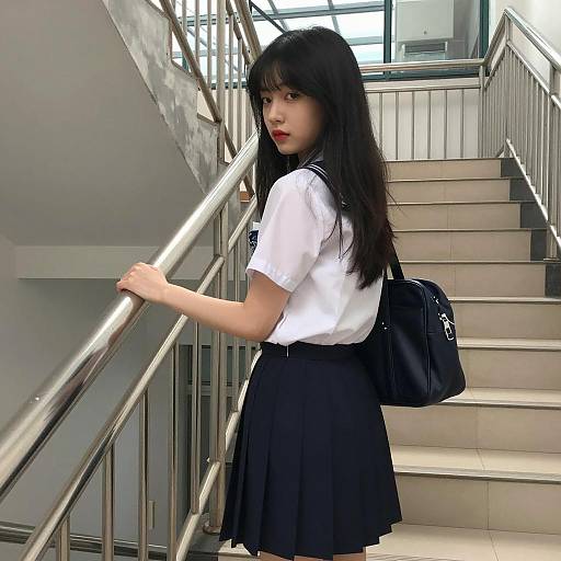 Realistic Portrait of Asian Schoolgirl