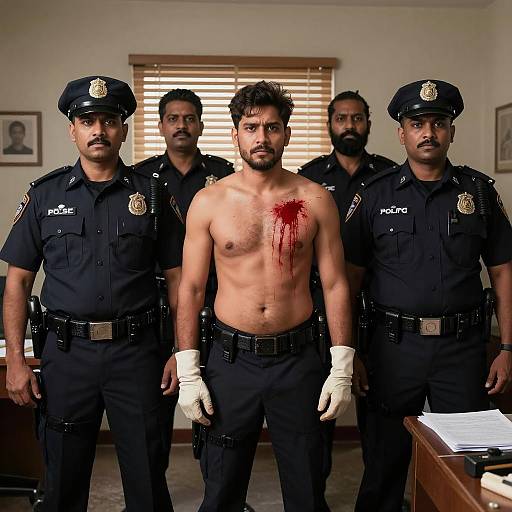 Intense Scene with Police Officers and Suspect