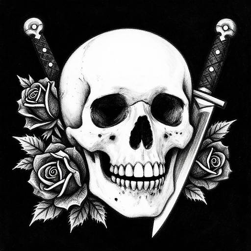 UV Resistant Skull with Roses and Daggers