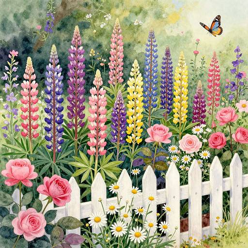 Vibrant Watercolor Country Garden