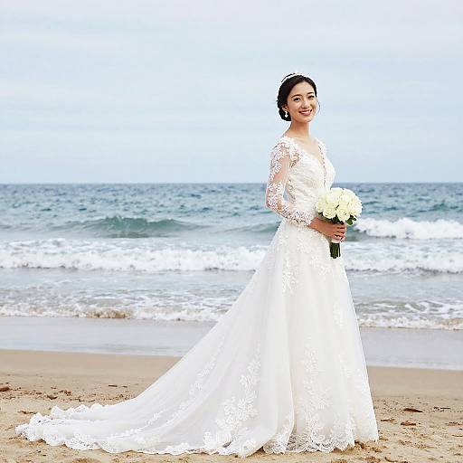 Coastal Bride in Lace Wedding Dress