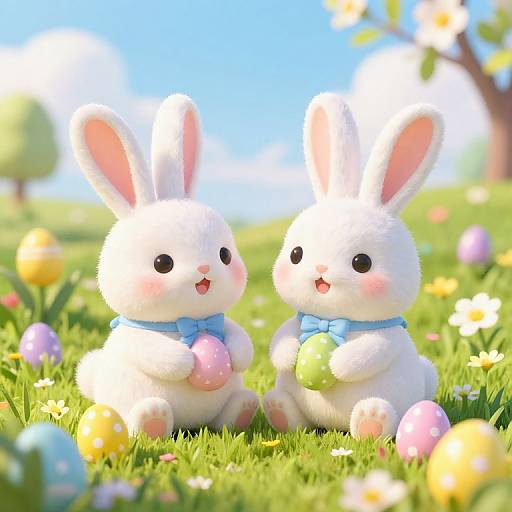 Easter Bunnies in Spring Meadow