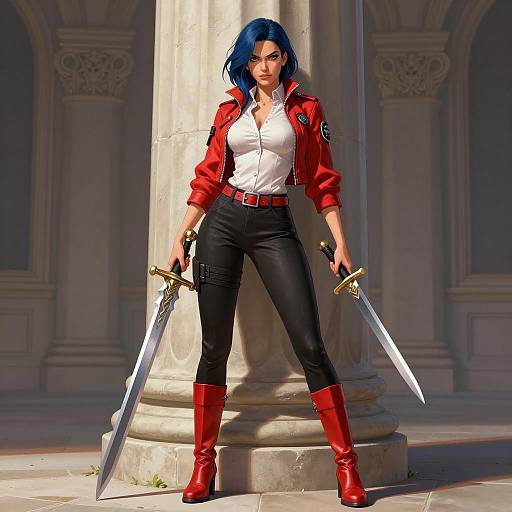 Intense Warrior Woman with Ornate Sword