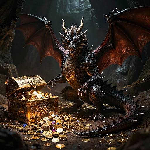 Western Dragon Guarding Treasure Hoard