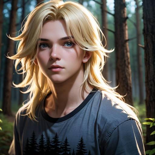 Blonde Boy in Blurry Forest Setting