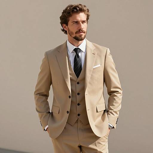 Stylish Khaki Groom Portrait in Natural Light