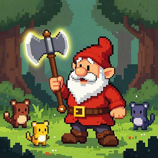 Dwarf Pixel Art Hero with Axe