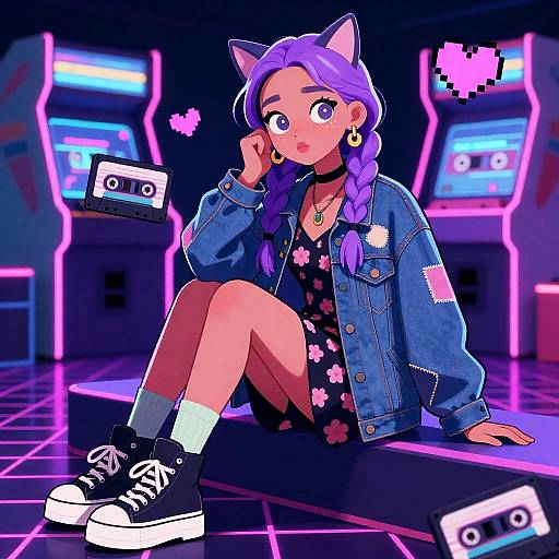 Lavender Braids Neon Botanist Arcade Portrait