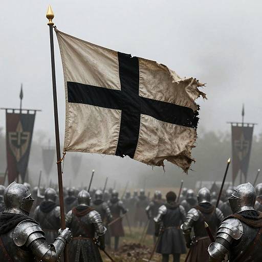 Black Cross Flag on Medieval Battlefield