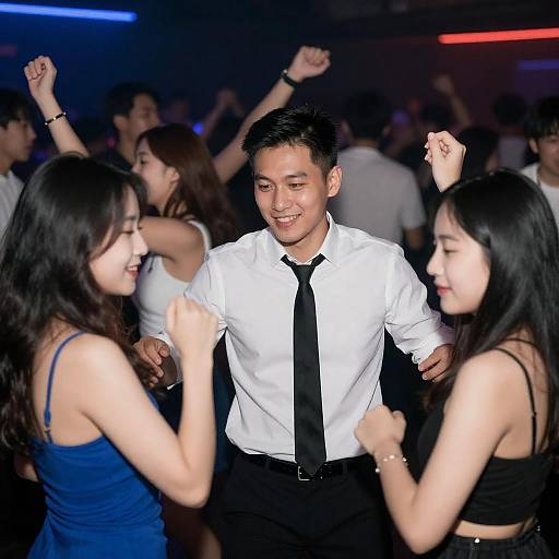 Blue Neon Nightclub Group Dance Portrait