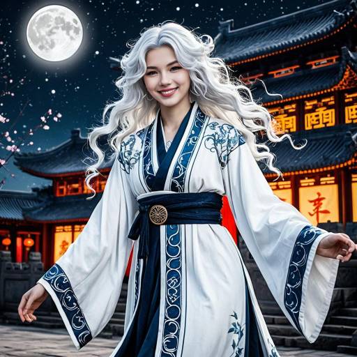 White-Haired Female Mage in Ancient Chinese Robe