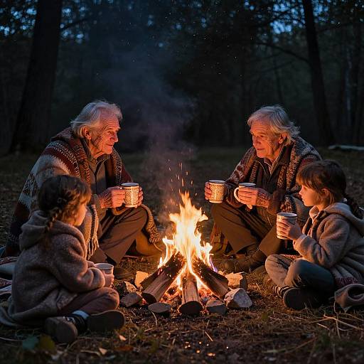 Grandparents Sharing Stories by Campfire