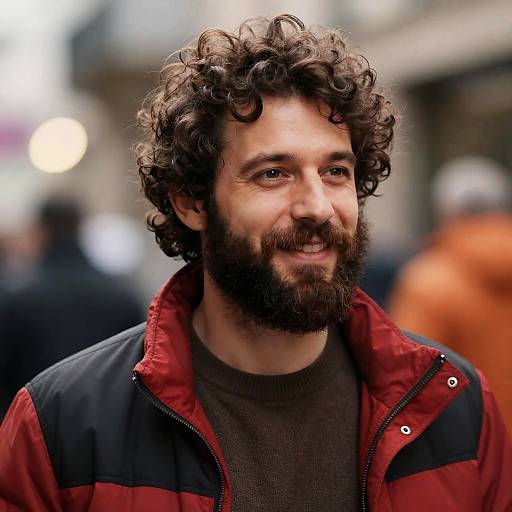 Cheerful Bearded Man in Blurred Lights