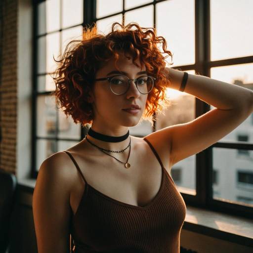 Young Woman with Red Curly Hair by Window