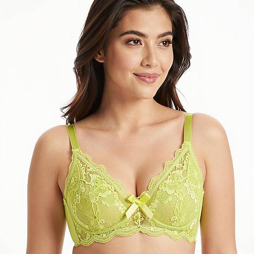 Asian woman in lime green lace bra