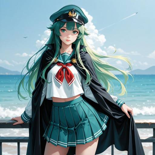 School Uniformed Girl with Green Hair