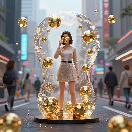 Surreal Cyberpunk Woman in Golden Cocoon