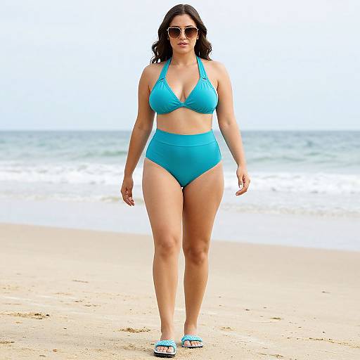 Curvy Woman in Sporty Teal Swimwear