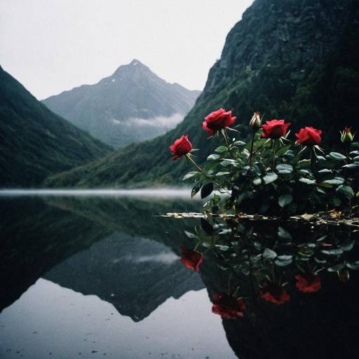 Red Roses by Misty Mountain Lake