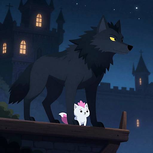 Mystical Night: Wolf Creature and Castle