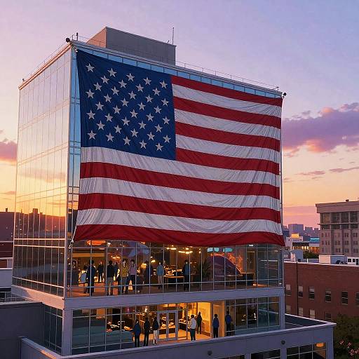 Anime Rooftop Sunset with Flag