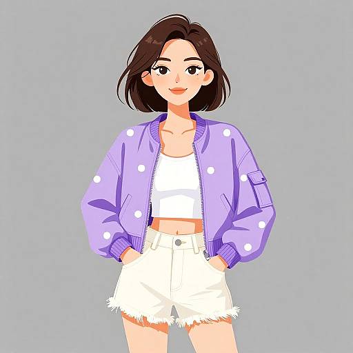 Casual Woman in Purple Bomber Jacket