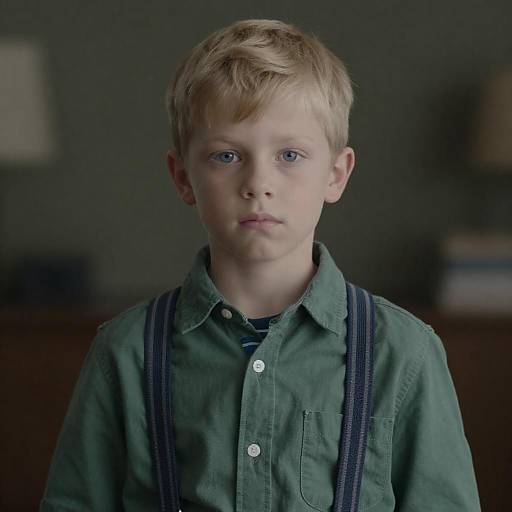 Serious Young Boy in Dim Lighting