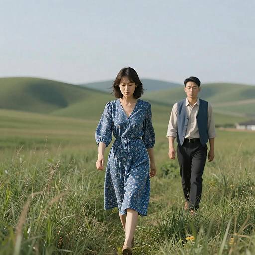 Couple Walking in Rolling Green Countryside