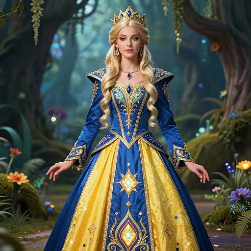 Majestic Blue-Yellow Fantasy Outfit
