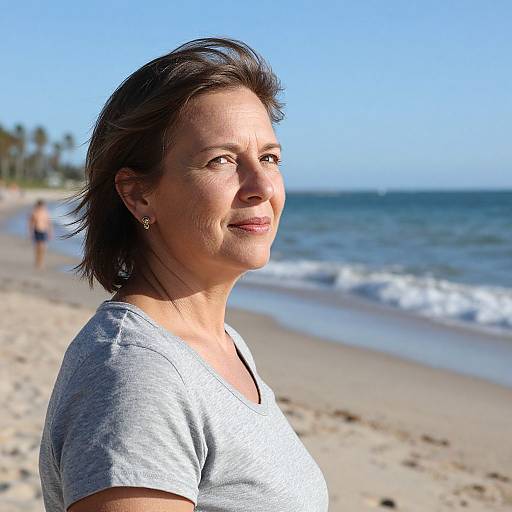 Middle Aged Woman Relaxing on Beach