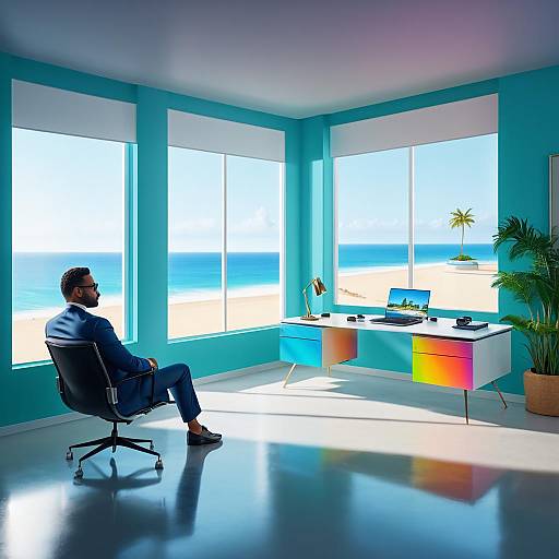 Beachfront 1962 Businessman in Colorful Office