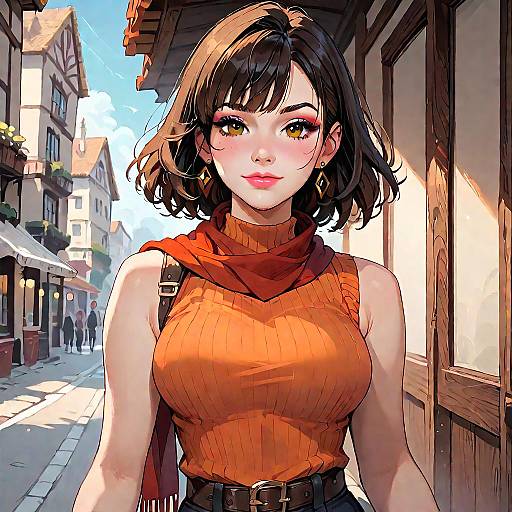 Smiling Village Woman in Orange Sweater