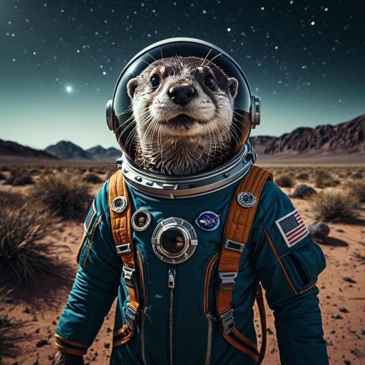 Otter in Astronaut Suit on Alien Desert