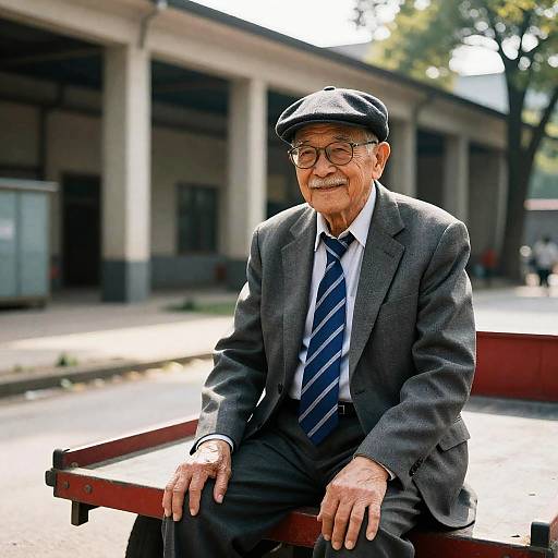 Smiling Old Man in Urban Setting
