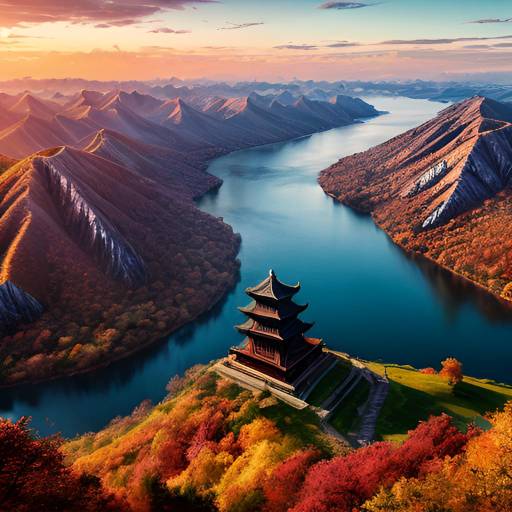 Autumn Landscape with Traditional Japanese Pagoda