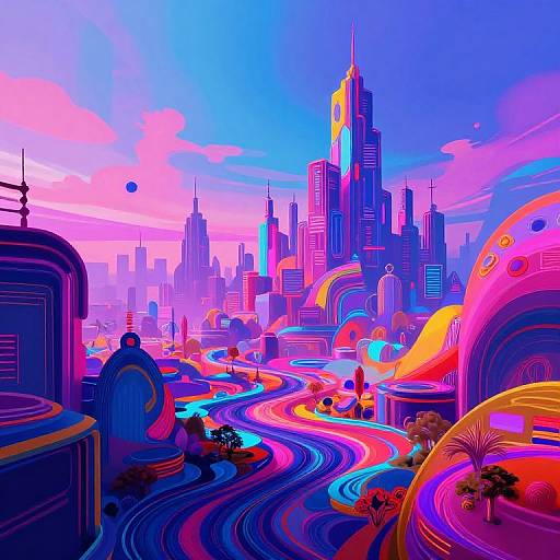Neon Cyberpunk Fantasy Cityscape
