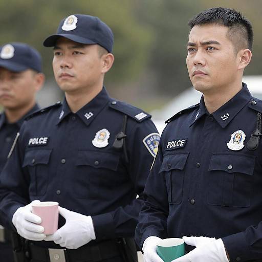 Serious Police Officers in Dark Uniforms