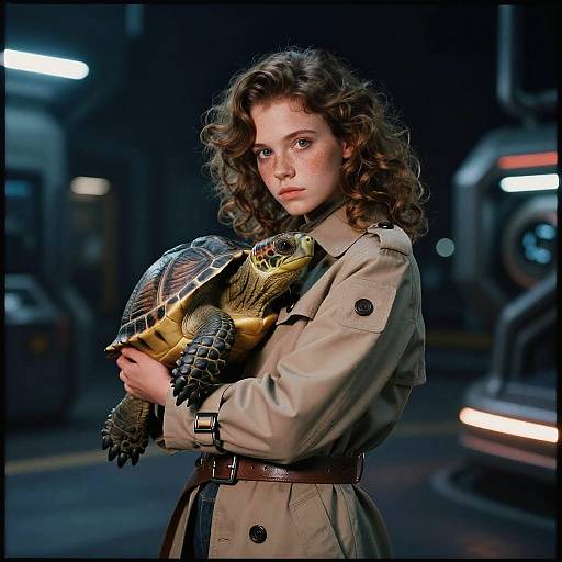 Eccentric Mecha-Pilot Hugging Turtle