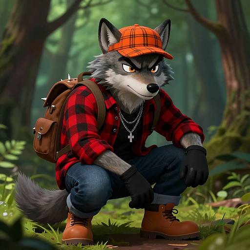 Anthropomorphic Wolf Rapper in Forest