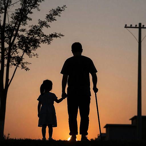 Silhouetted Family Bond at Sunset