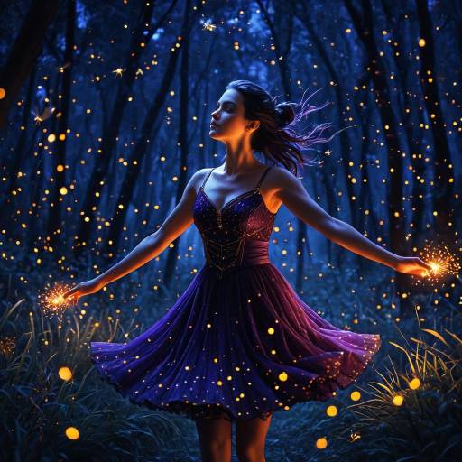 Twilight dancer surrounded by glowing fireflies Twilight dancer surrounded by glowing fireflies