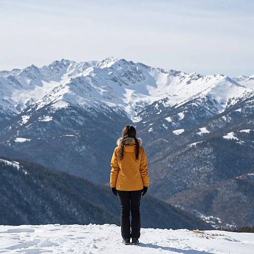 Woman in Snowy Mountain Landscape
