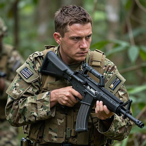Photorealistic Soldier in Jungle Camouflage