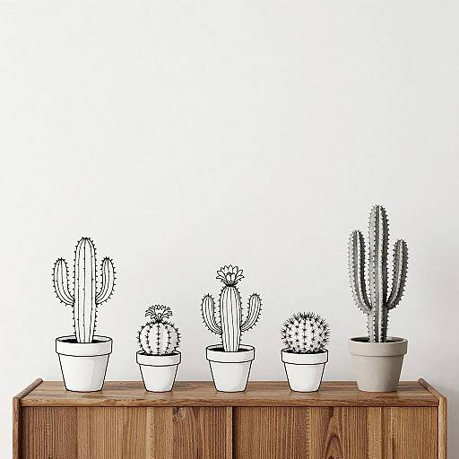Minimalist Cactus Flowers Line Etching