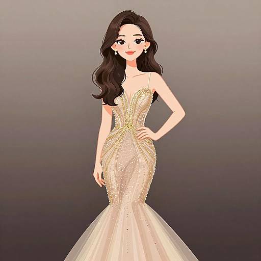 Glamorous Woman in Gold Mermaid Gown