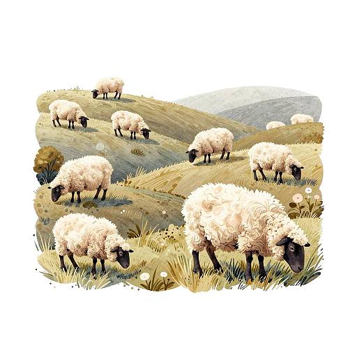 Fabric-Effect Fluffy Sheep on Hills