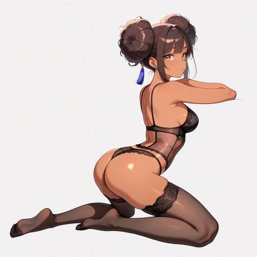 Curly Hair Woman in Elegant Lingerie by Window